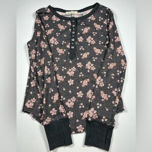 Free People Black and Pink Floral Button Down Shirt